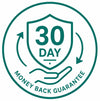 A circular green graphic with a shield icon, the text '30 DAY', arrows, and a hand beneath, with the phrase 'MONEY BACK GUARANTEE' around the bottom edge, on a white background.